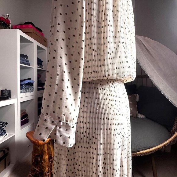 Club Monaco Womens Dress Pleated Polka Dot 3/4 Sleeves Ivory Sheer Dress Size S - Picture 5 of 15